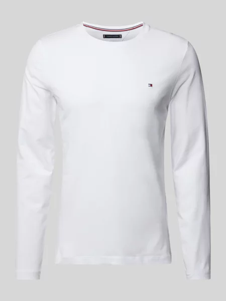 Bluzka z długim rękawem o kroju slim fit z mieszanki bawełny Tommy Hilfiger biała