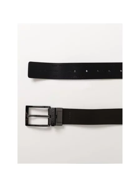 Emporio Armani Pasek skórzany dwustronny czarny