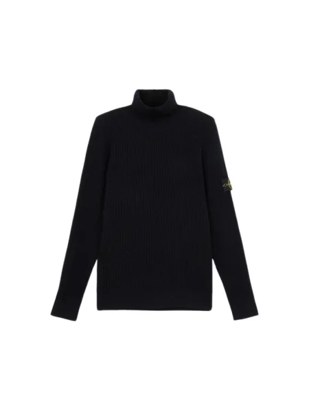 Sweter z golfem Stone Island wełniany z kamieniami do golfa niebieski