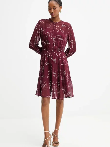 Armani Exchange sukienka mini rozkloszowana bordowy