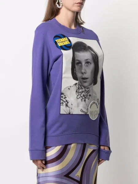 Bluza Raf Simons z nadrukiem fioletowa