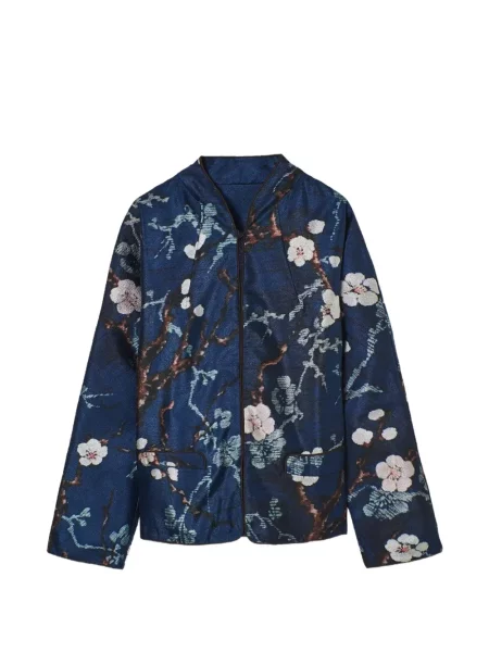 Geacă Psophia cu model floral cu imagine din jacard albastru