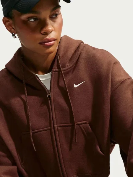 Nike Sportswear melegítőfelső kapucnival női pamuttal Studio Fleece barna
