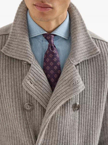 Cravată Brunello Cucinelli de mătase cu imprimeu geometric violet