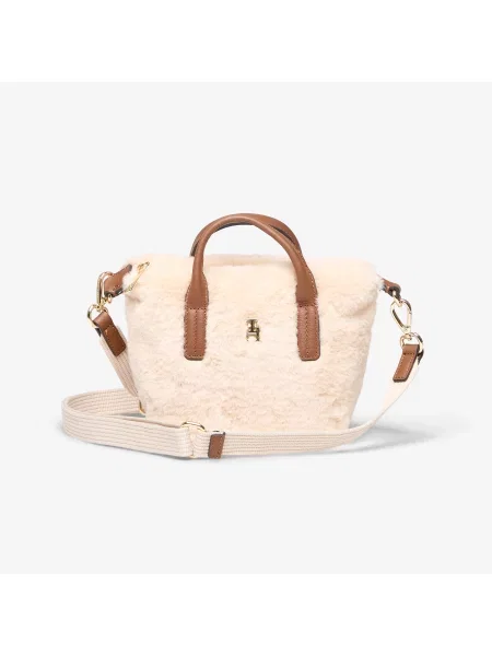 Umelá kožušina shopper kabelka Tommy Hilfiger béžová