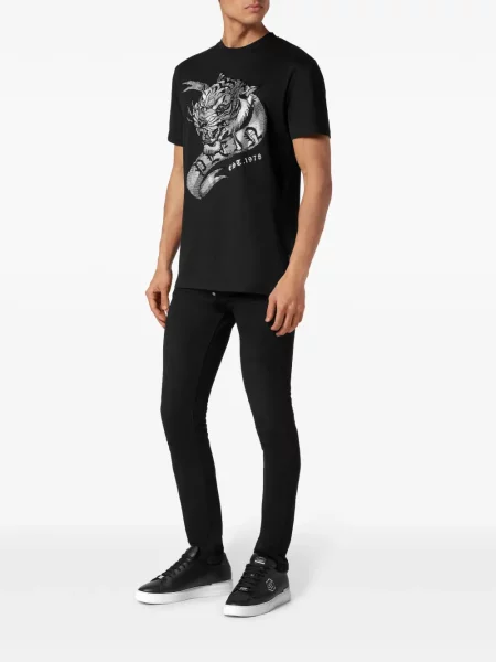 Raštuotas marškinėliai Philipp Plein su tigro raštu juoda