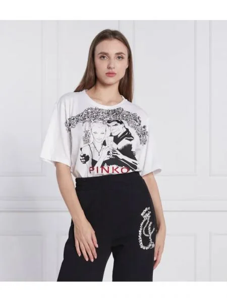 Pinko Tricou PINKO X DIABOLIK FEDERICA alb