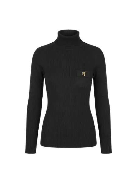 Lniany sweter z golfem Elisabetta Franchi czarny
