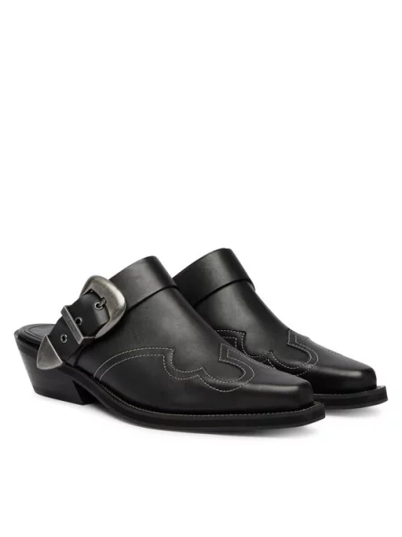 Tommy Jeans Šlepetės Archive Cowboy Mule Leather juoda