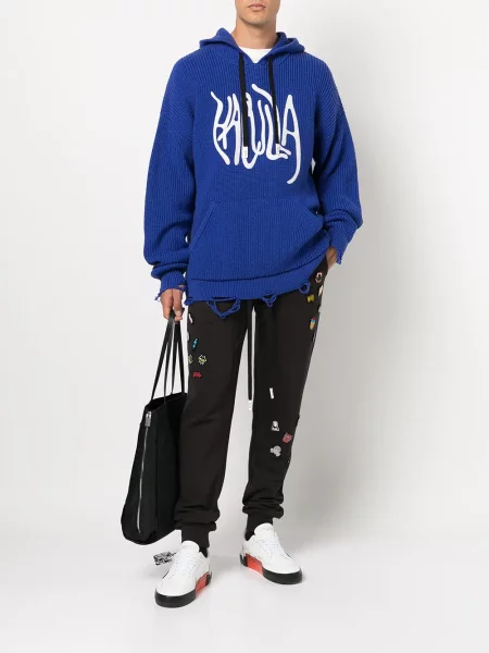 Πλεκτό hoodie Haculla με φθαρμένο εφέ μπλε