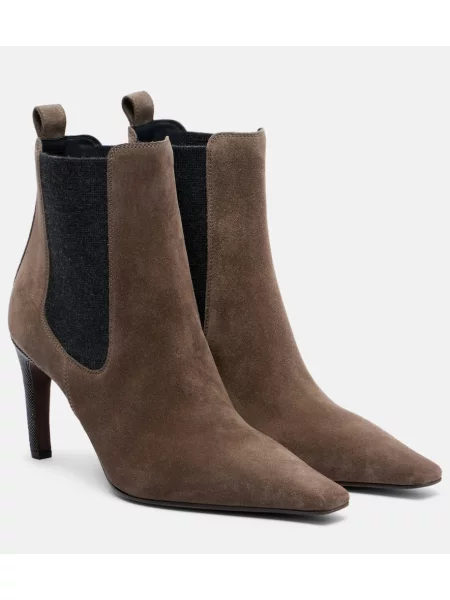 Botine chelsea Brunello Cucinelli din piele de căprioară maro