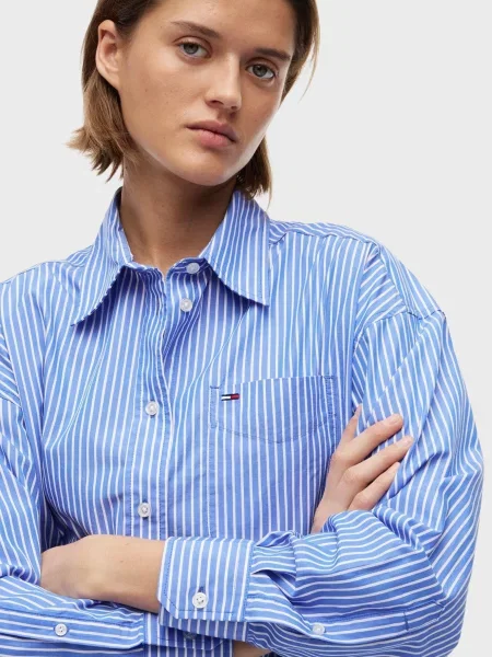 Джинсовая рубашка Tommy Jeans в полоску голубая