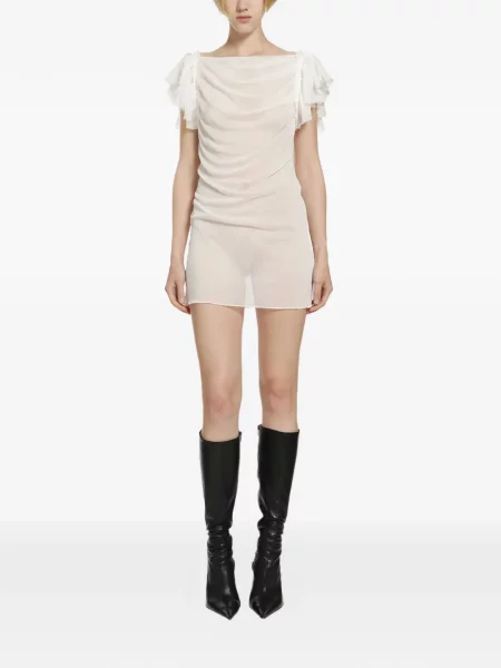 Rochie mini Daisy cu volane drapată alb