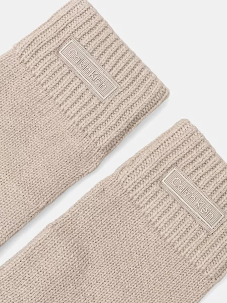 Mănuși Calvin Klein Patch Wool Knitted Brown Universal bej