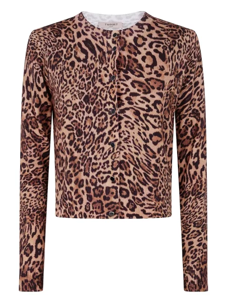 Cardigan Twinset cu imagine cu model leopard maro