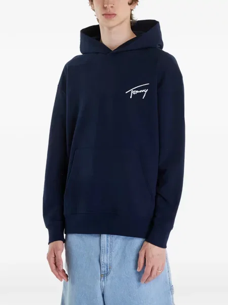 Hanorac cu glugă Tommy Hilfiger cu autograf albastru