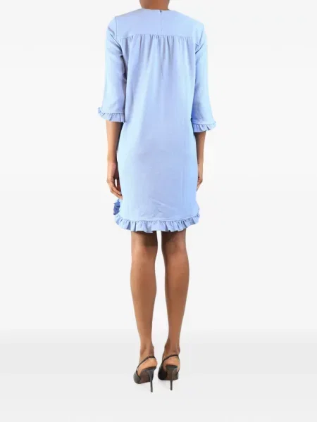 Rochie mini Ganni cu volane din crep albastru