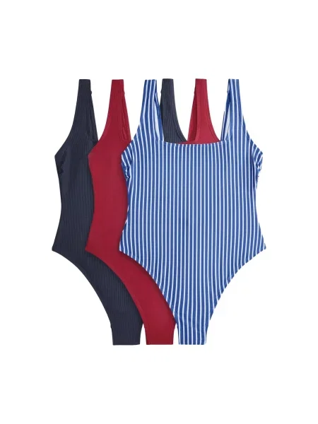 The Set Costum de baie întreg bleumarin / gri metalic / roșu intens alb