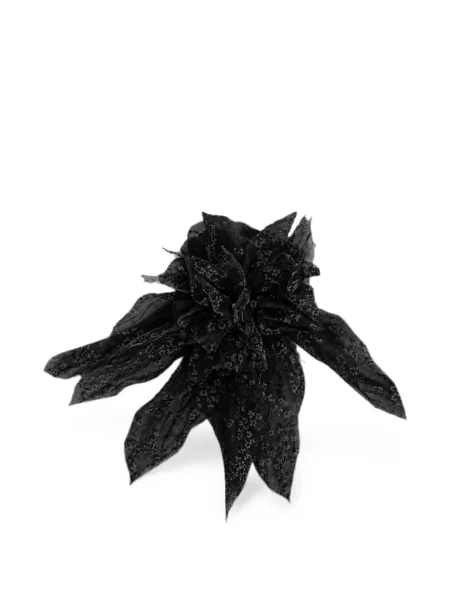 Brosa Alberta Ferretti de mătase cu model floral negru