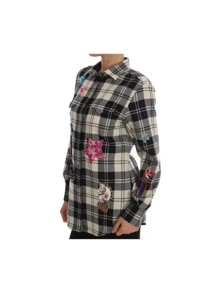 Koszula Dolce And Gabbana wełniana w kratę czarna