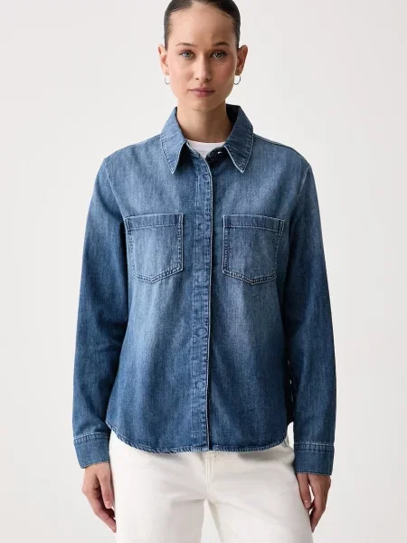 United Colors of Benetton cămașă de damă din denim albastru