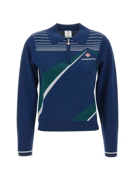 Tricou polo Casablanca din jacard albastru