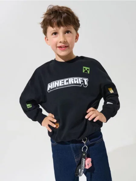 Sinsay mikina crewneck s výšivkou Minecraft černá