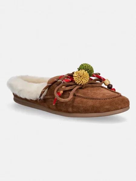 Nokwol papuci din piele întoarsă Coco Fur Tan Suede maro