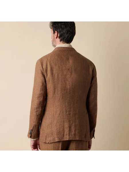Lniany garnitur Brooks Brothers w jodełkę brązowy