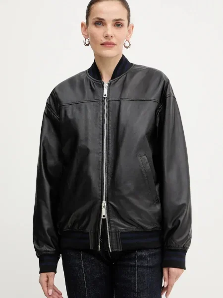 MAX&Co. geacă bomber de piele de tranziție negru