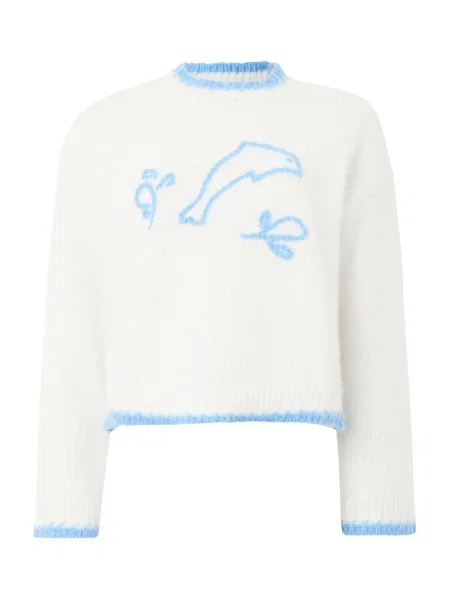 PIECES Svetr PCJERA světlemodrá bílá