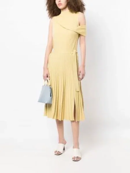 Vilnonis plisuotas plisuotas sijonas 3.1 Phillip Lim iki kelių geltona