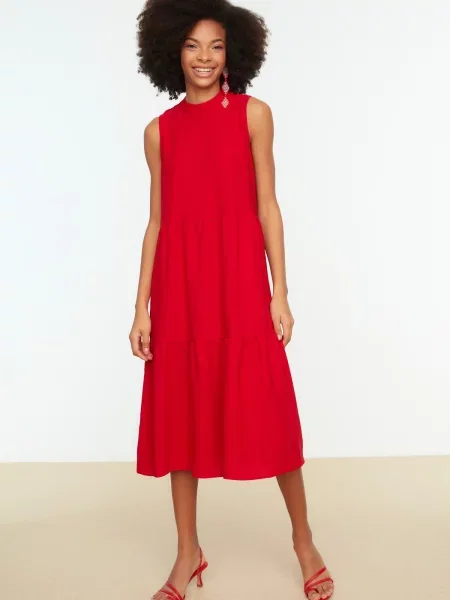 Midi obleka Trendyol rdeča