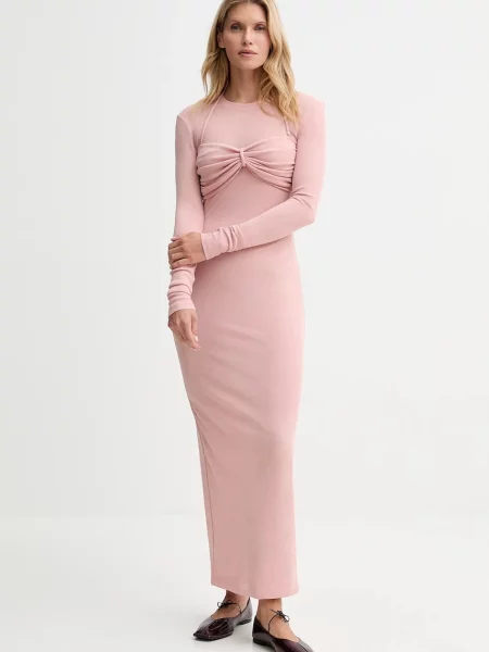 Nanushka rochie maxi mulată roz