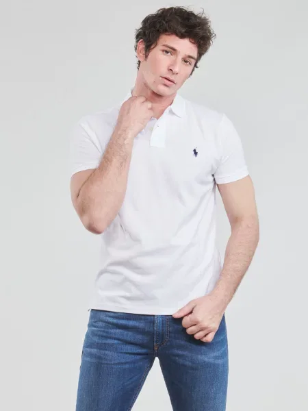 Mrežasta polo majica Polo Ralph Lauren s vezom bijela