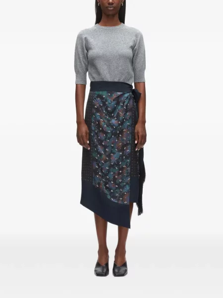Fustă midi 3.1 Phillip Lim cu model floral drapată plic negru