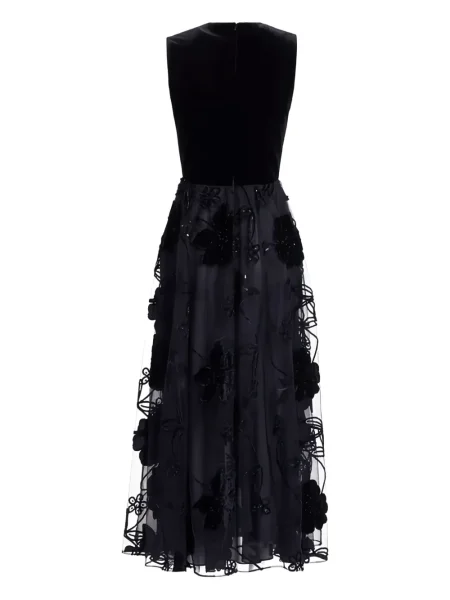 Αμάνικη φλοράλ κοστούμι μάξι φόρεμα Elie Saab μαύρο