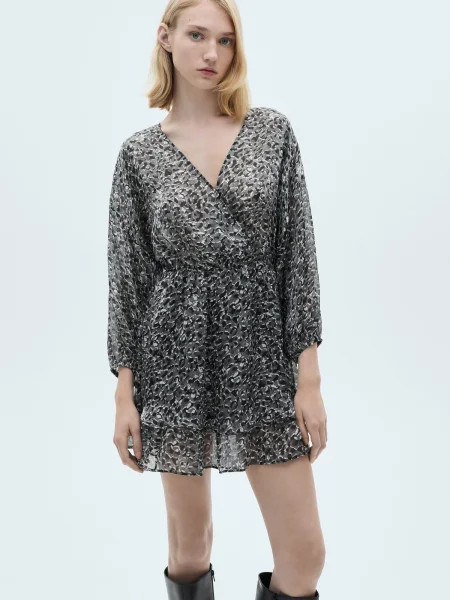 MANGO Rochie negru / negru amestecat alb
