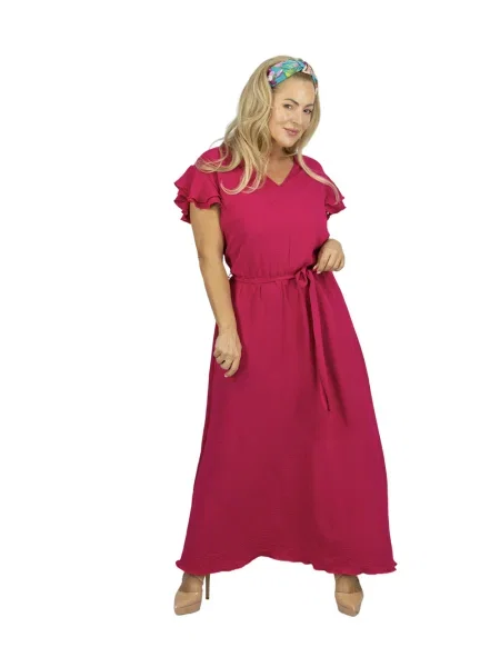 Kratek maxi obleka Pri z volani s kratkimi rokavi