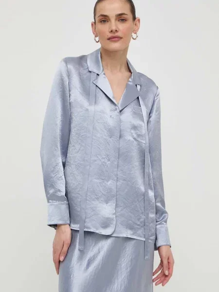 Max Mara Leisure cămașă femei cu guler clasic regular albastru