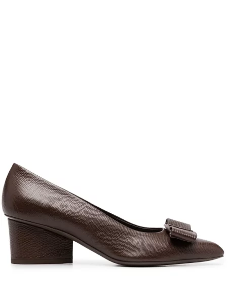 Pantofi cu toc Ferragamo cu funde maro