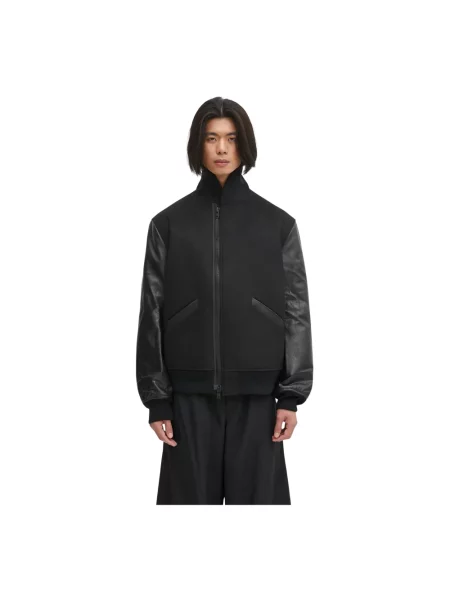 Kurtka bomber z wełną Letterman przejściowa oversize czarny