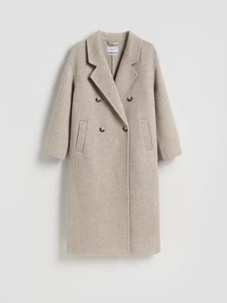 Reserved Płaszcz z wełną kremowy