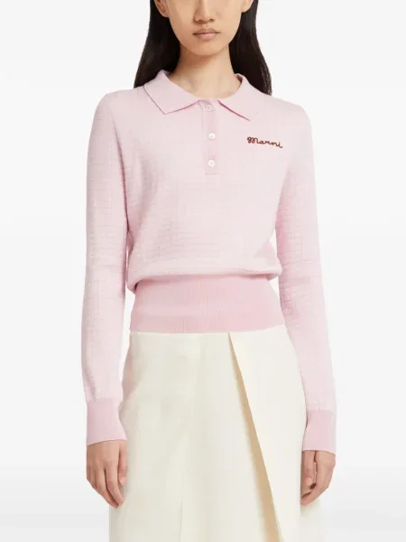 Polo Marni cu broderie din jacard roz