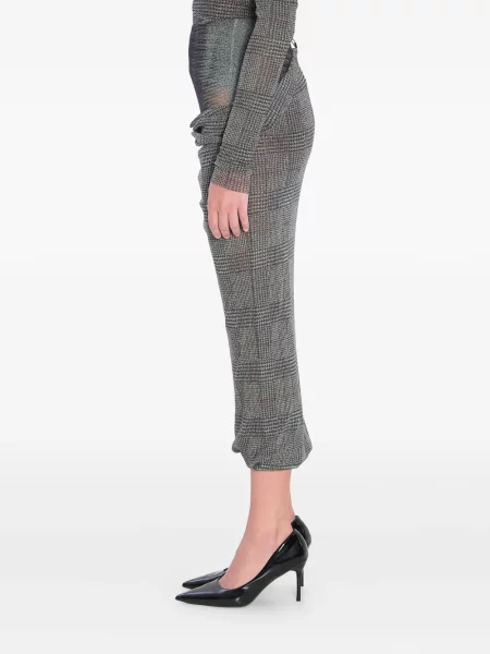 Fustă midi Jean Paul Gaultier în carouri până la genunchi gri