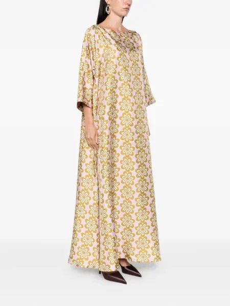 Rochie La Doublej de mătase cu model floral cu imagine roz