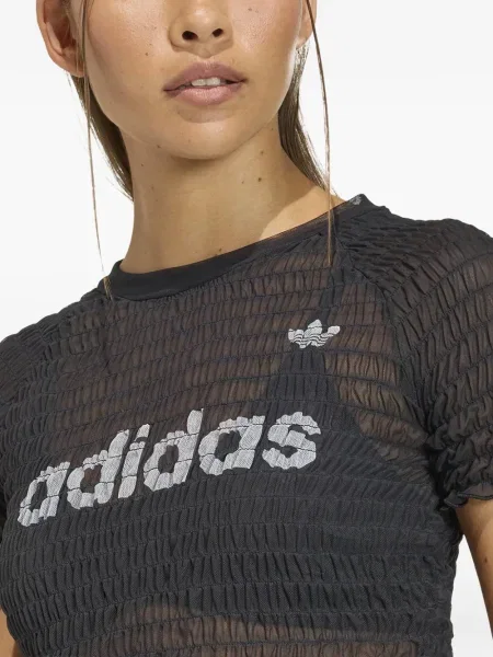 Тениска Adidas на райета с V-образно деколте зелено