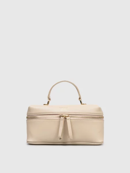 Шкіряна сумка крос-боді з принтом логотипа Christian Villa бежева