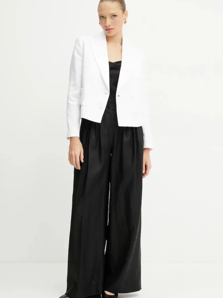 Luisa Spagnoli spodnie lniane szerokie high waist czarny