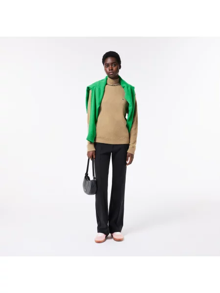 Lacoste Wełniany Sweter Z Wysokim Kołnierzem brązowy